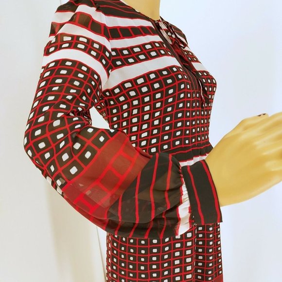 "LOFT" MULTICOLOR GEO TIE NECK PLEATED A LINE SKIRT DRESS SZ: SP NWT - Picture 3 of 5